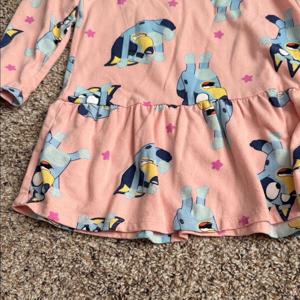 TODDLER GIRL BLUEY LONG SLEEVE PEPLUM STYLE DRESS - Picture 4 of 8